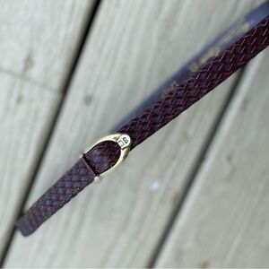 Etienne Aigner - VINTAGE 1/2”W  brown braided belt with brass logo buckl…